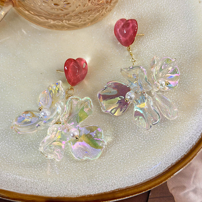 أقراط حورية البحر القزحية قلب زهرة