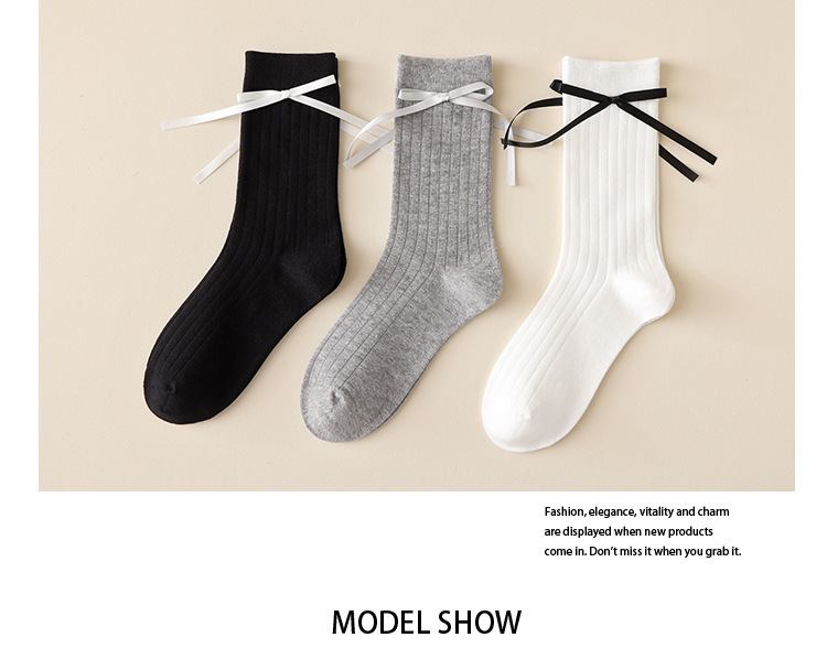 Meias Mid-Calf com Laço