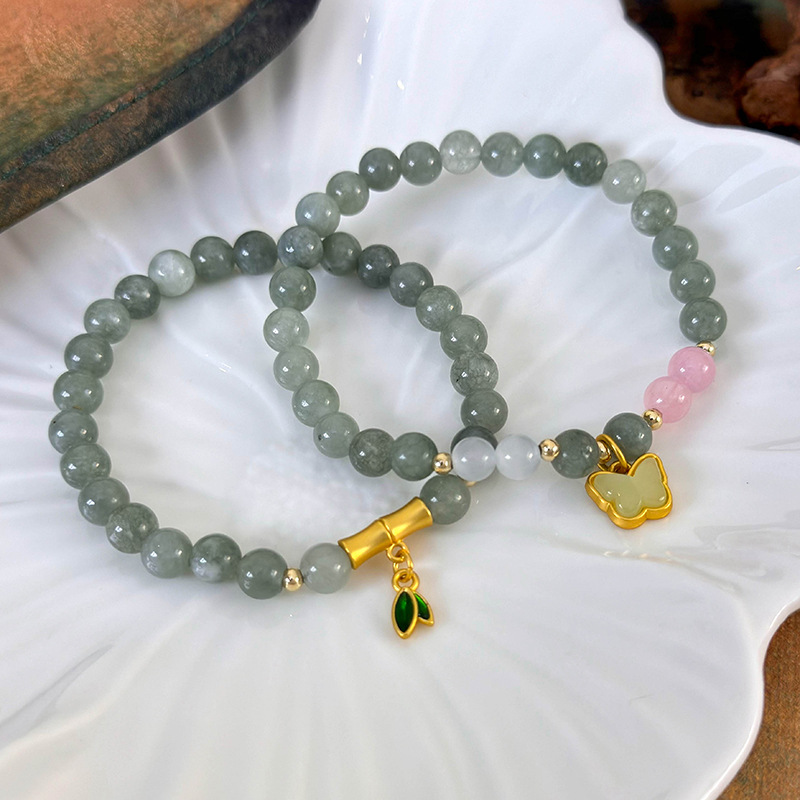 천연 비취 대나무 매듭 나비 비즈 팔찌