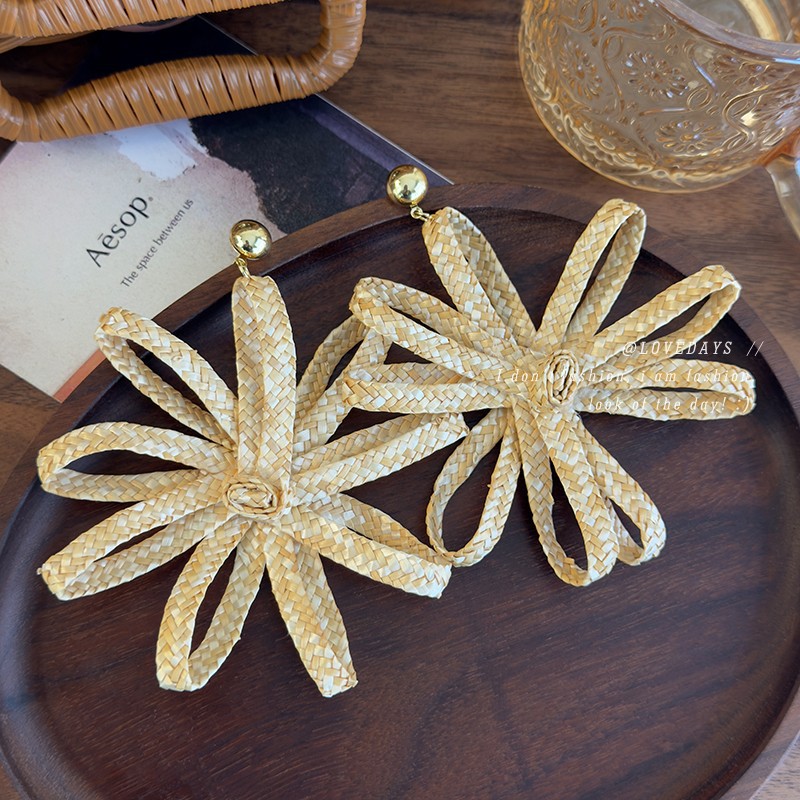 대형 플라워 위븐 귀걸이