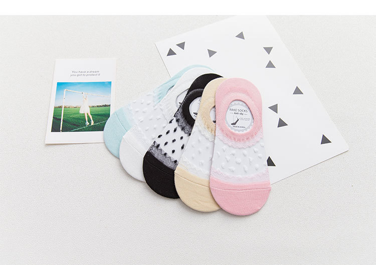 ถุงเท้าไม่โผล่ลายเมชผ้าลายลูกไม้