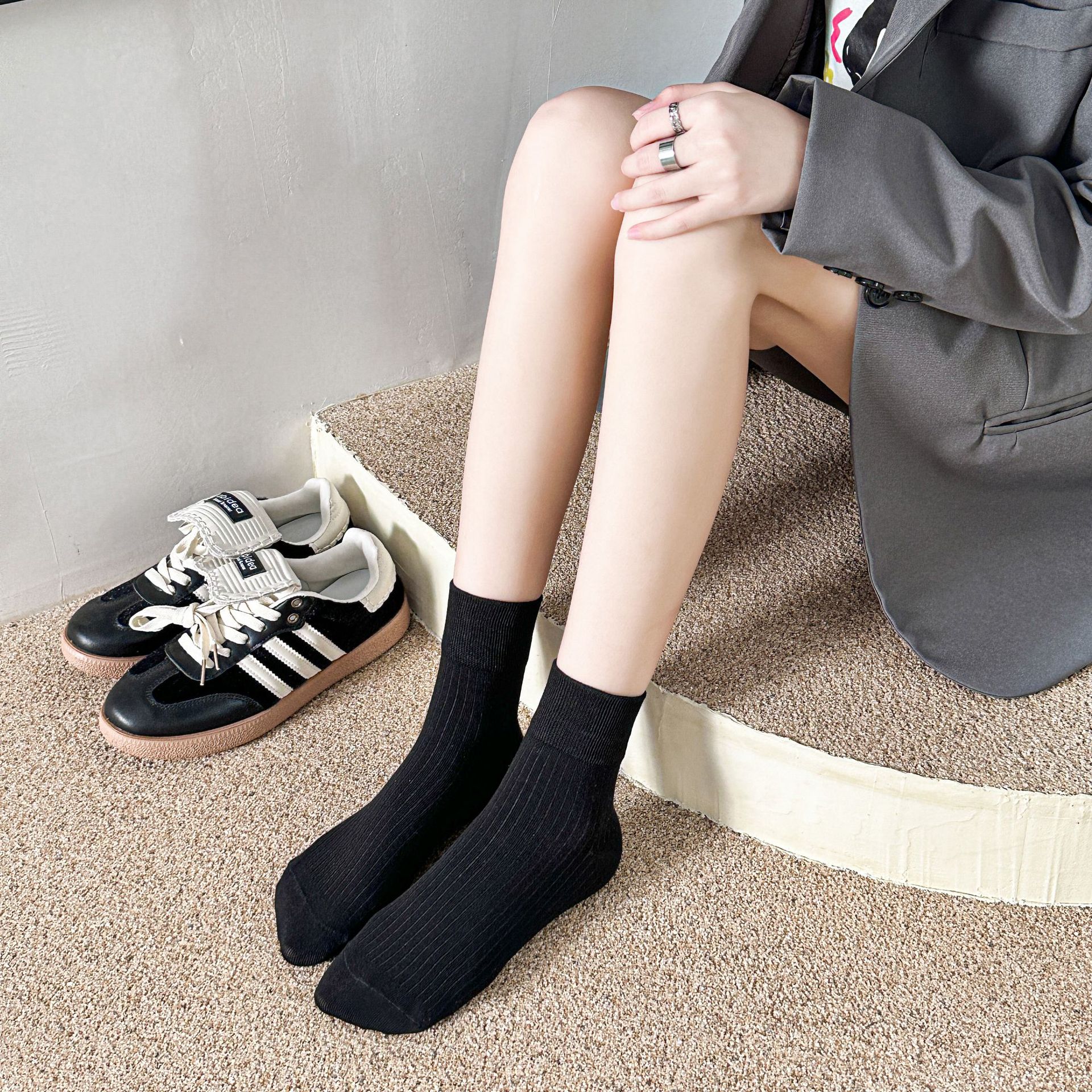 Žebrované Retro Ponožky do Poloviny Lýtka