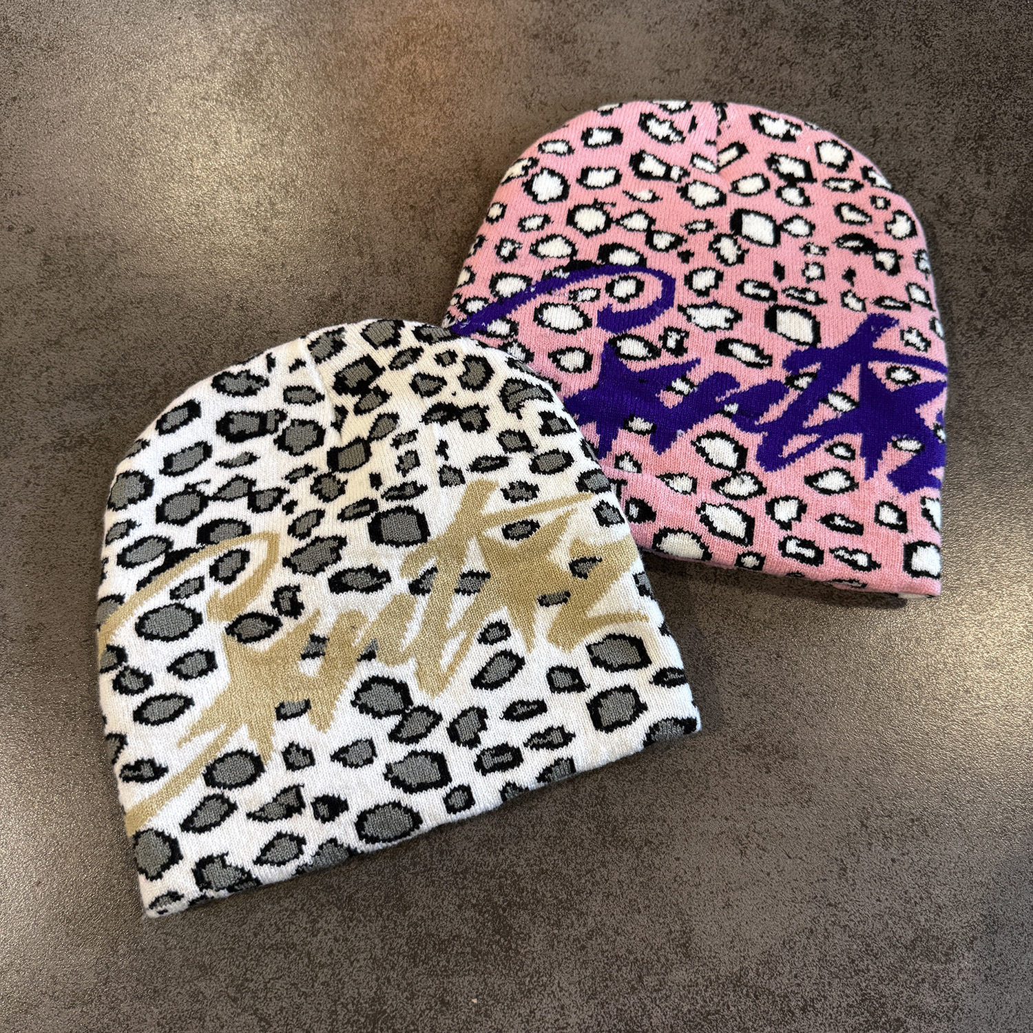 Gorro de Malha Jacquard Estampado Leopardo