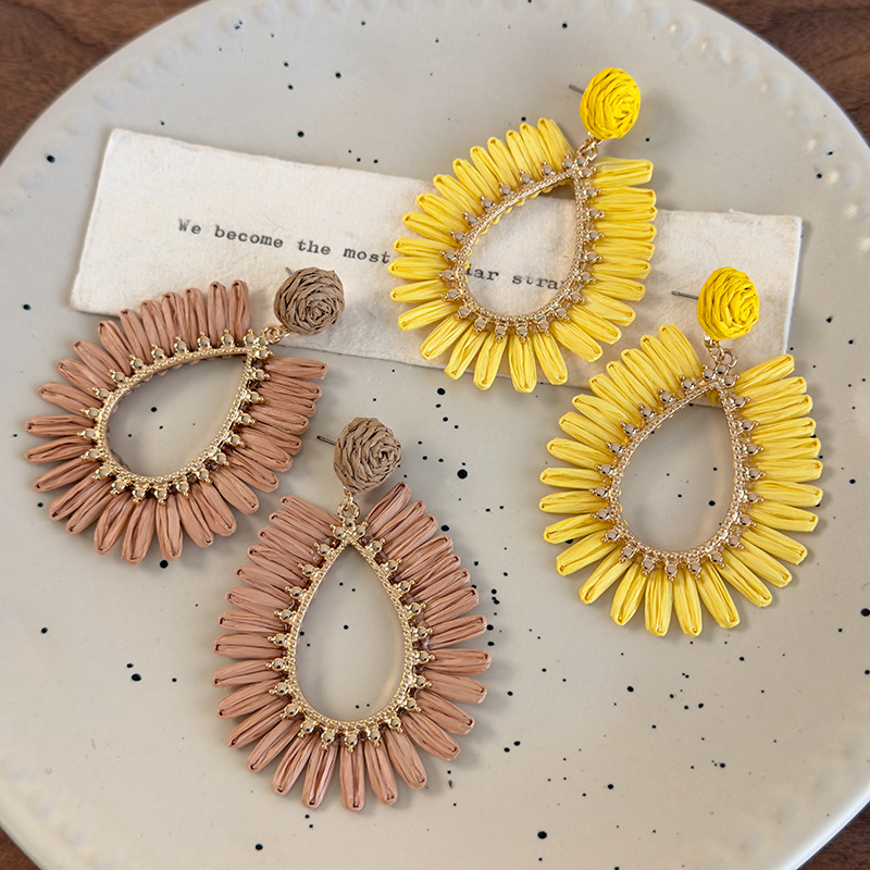 Openwork Raffia Teardrop Earrings