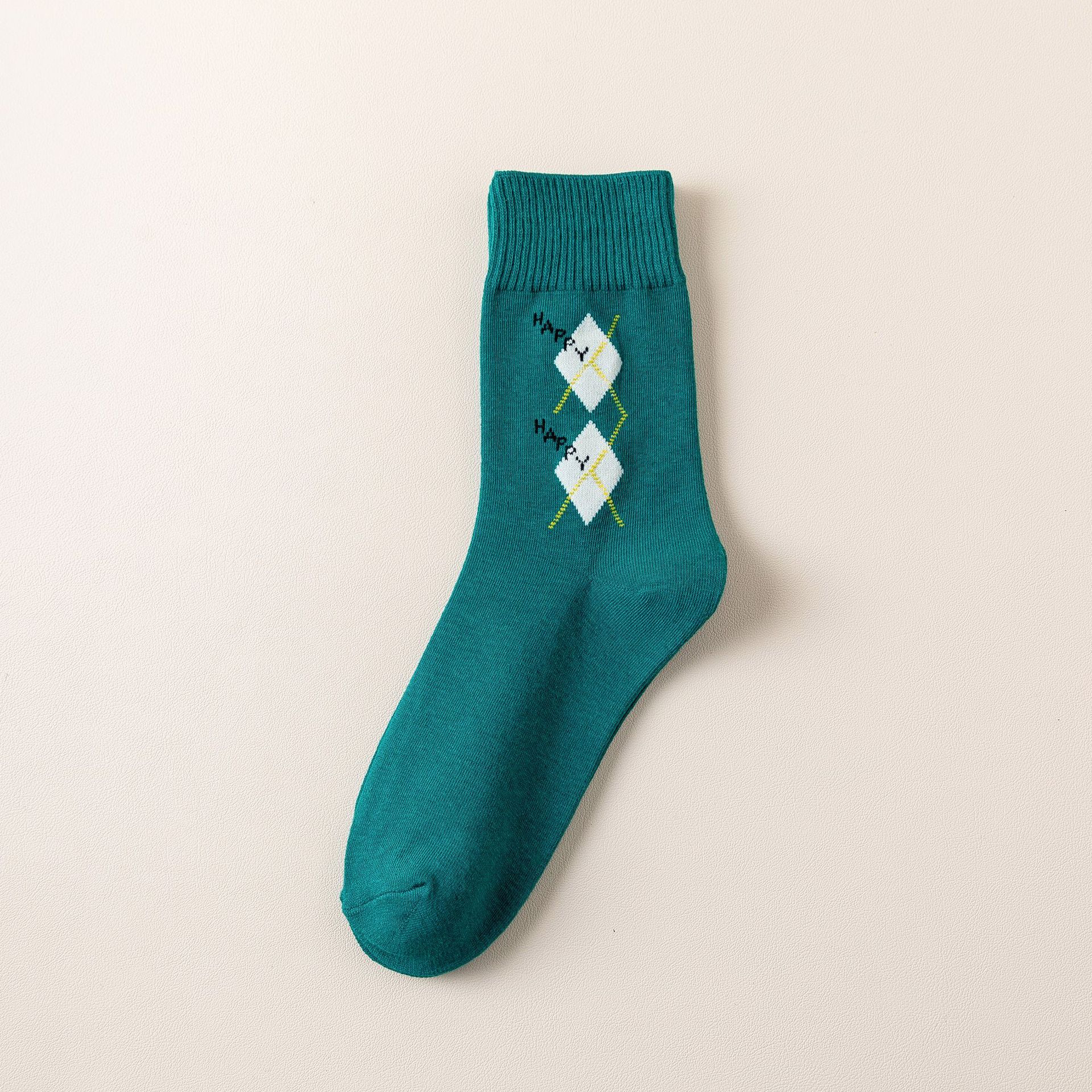 Meias de Algodão com Padrão Diamante