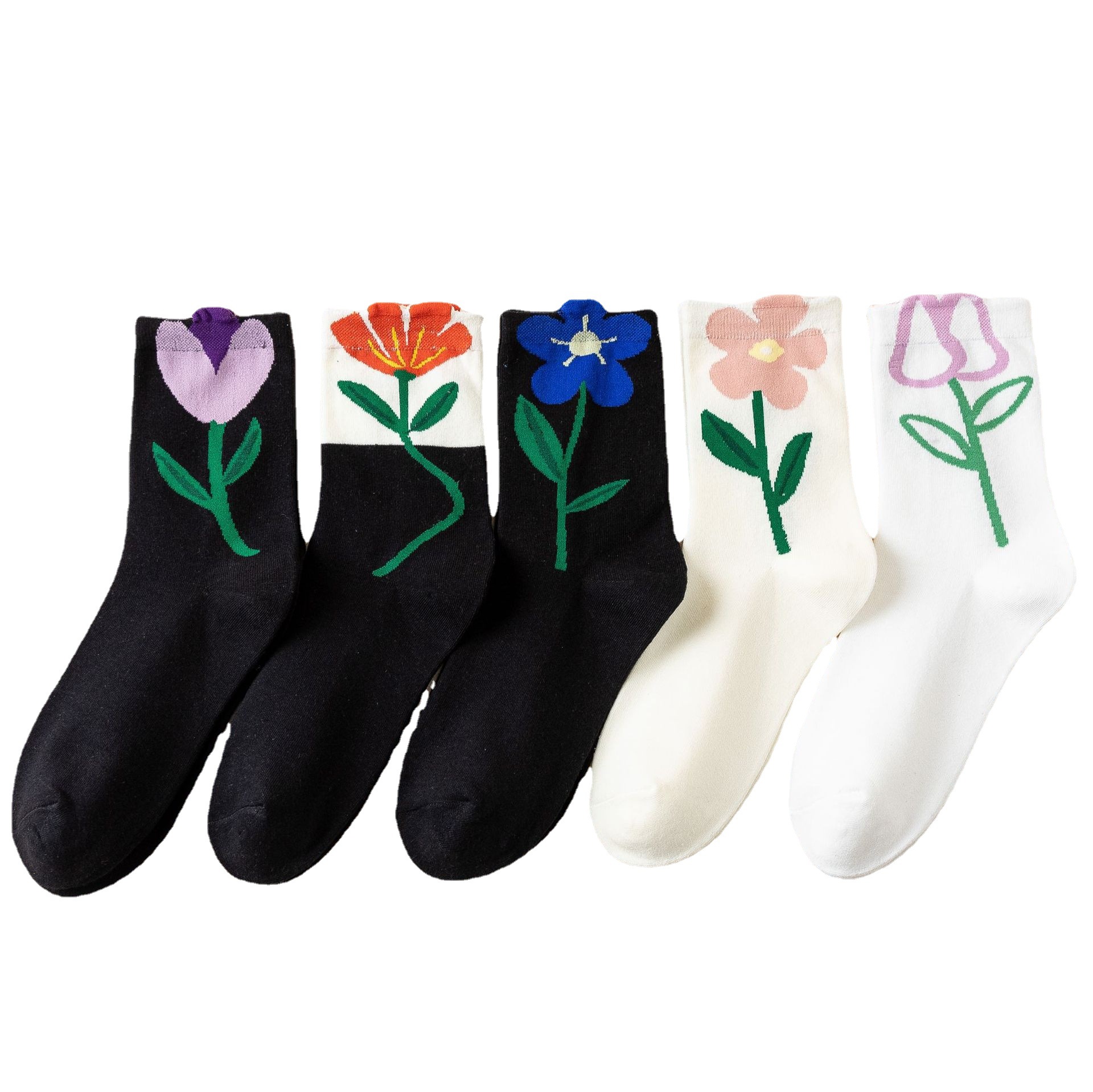 Dámské Bavlněné Květinové Ponožky