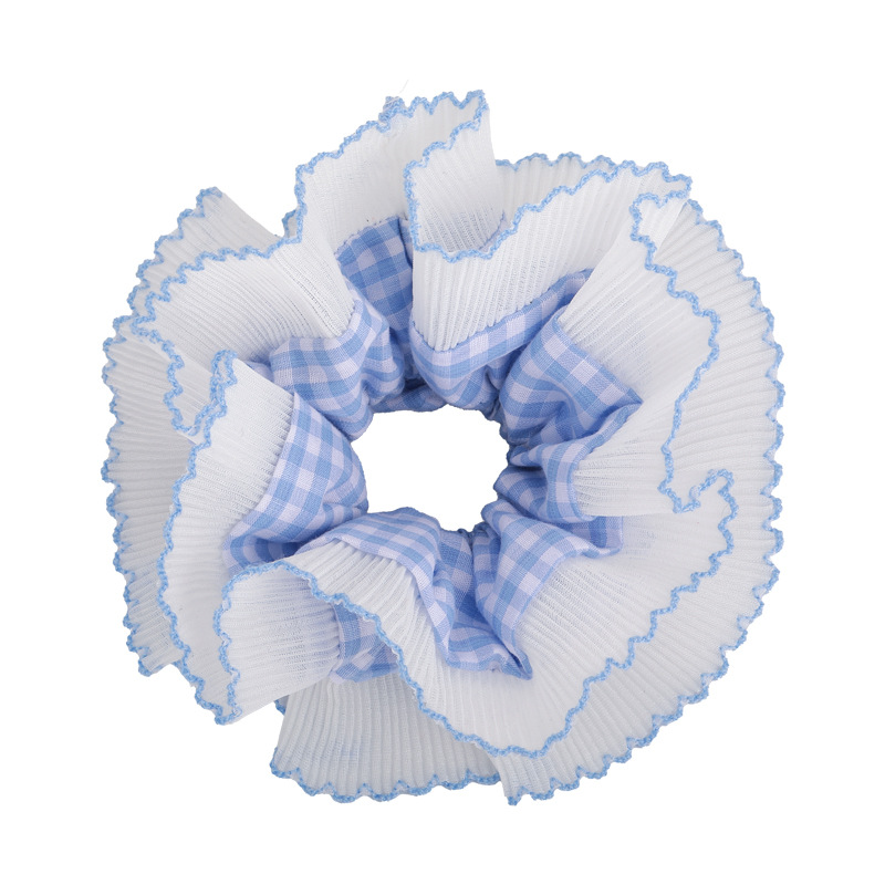 Blå rutig spets scrunchies