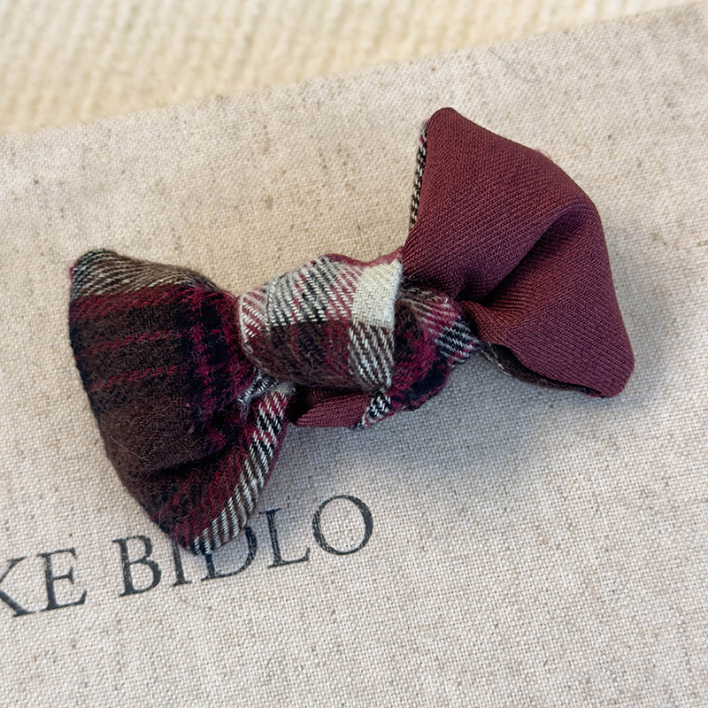 Retro Vínová Kostkovaná Mašle Čelenka a Scrunchy Set