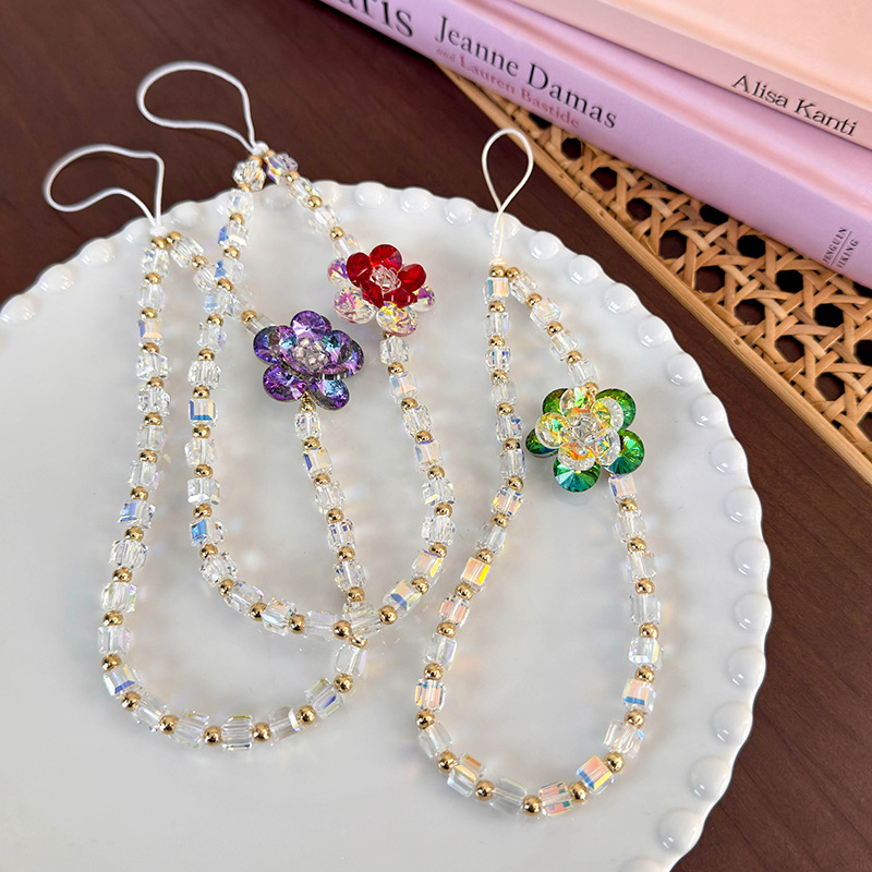 سوار هاتف مع زهرة خرز زجاجي