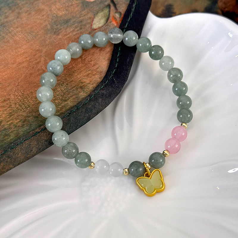 천연 비취 대나무 매듭 나비 비즈 팔찌