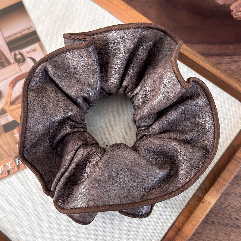 Röd Läder Dubbelskikts Scrunchie