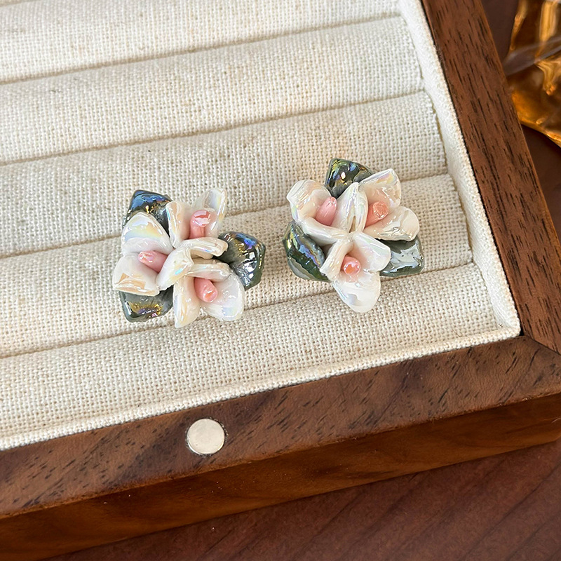 프렌치 빈티지 세라믹 플라워 이어링