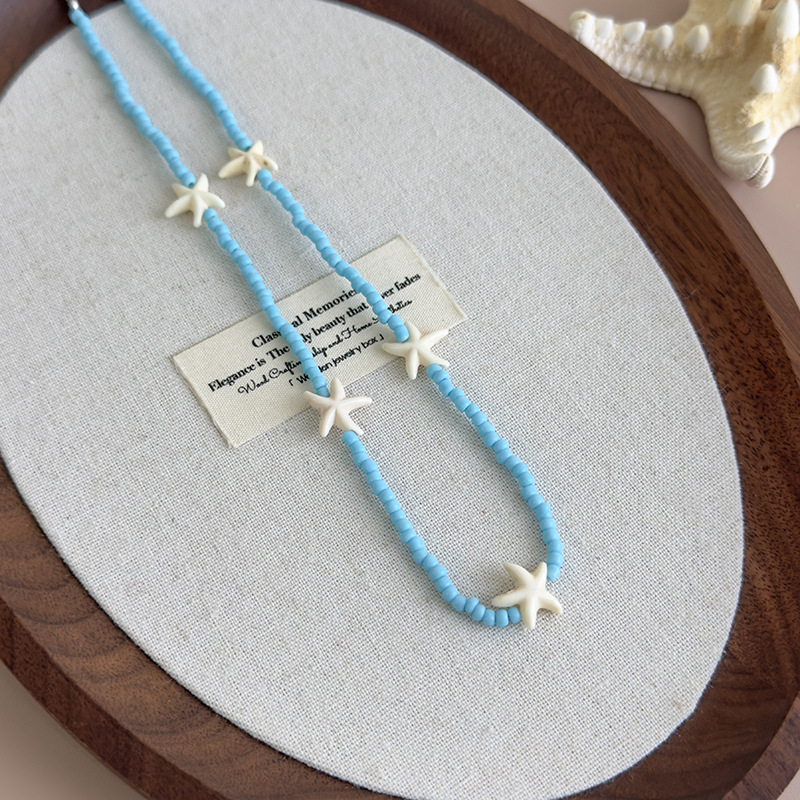 Blue Starfish Beaded Necklace