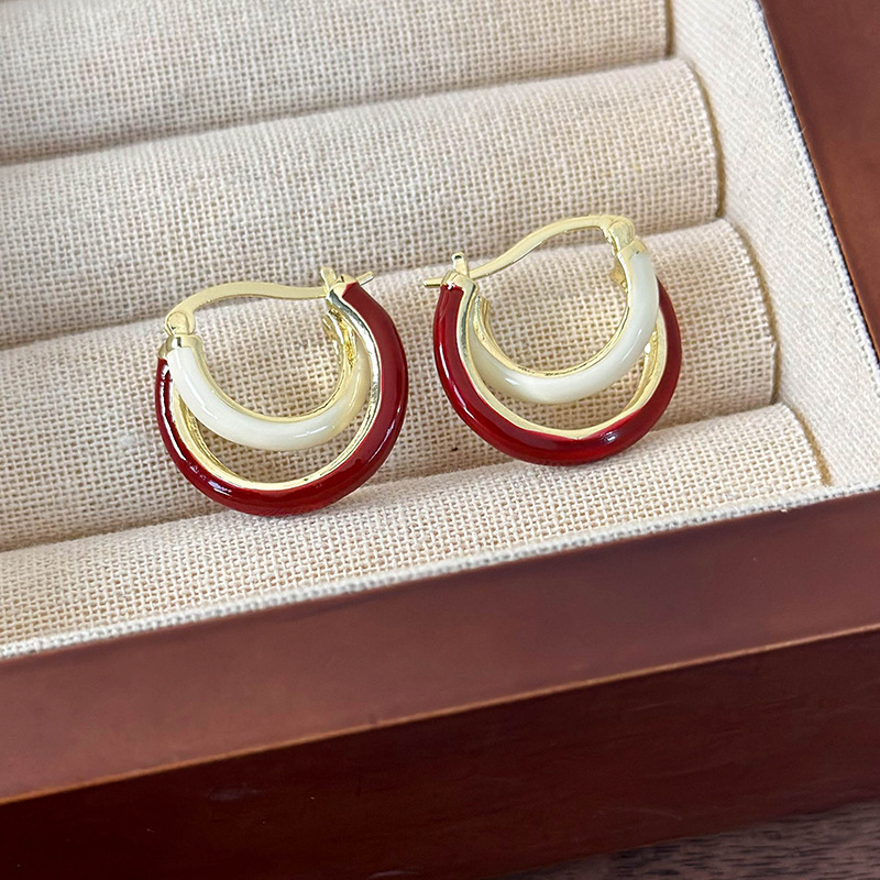 Бордовые геометрические винтажные серьги