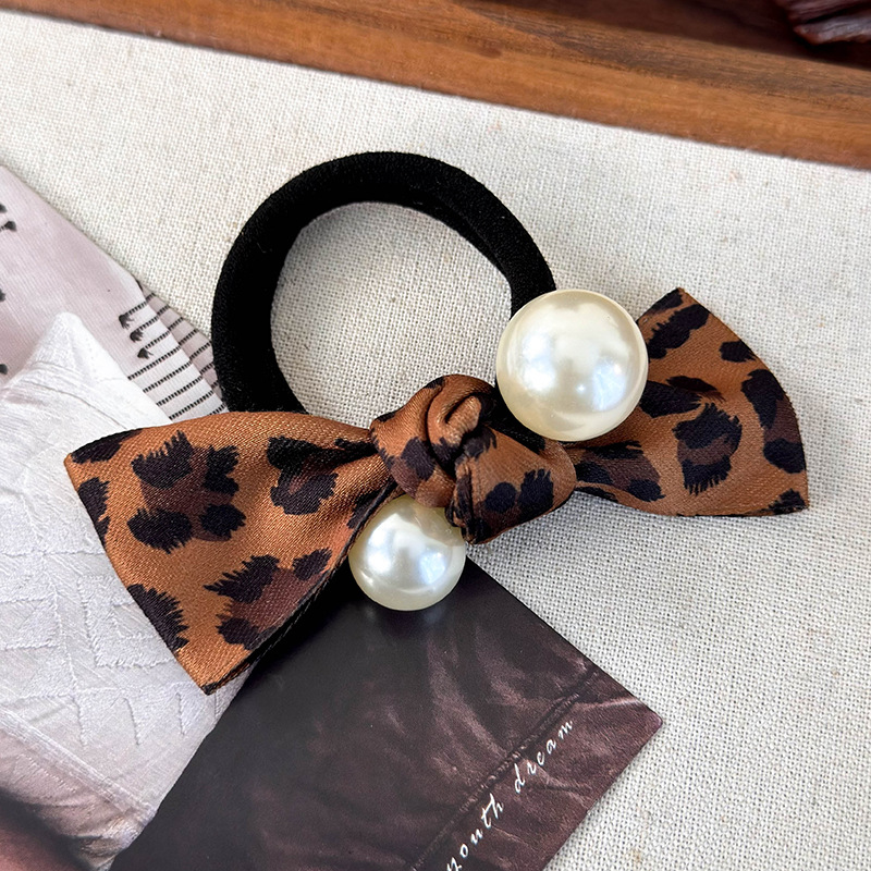レオパードプリントボウヘアタイ パール付き