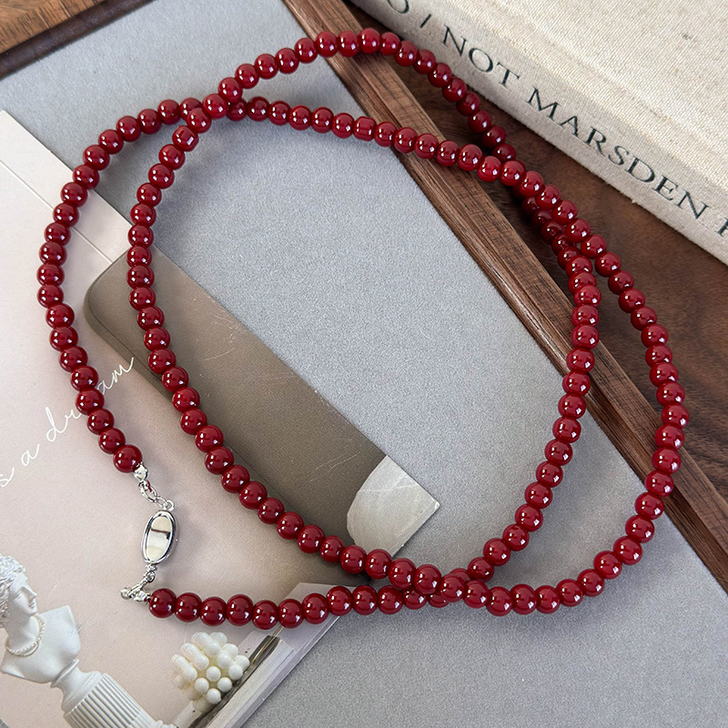 Burgundy Pearl Beaded Necklace