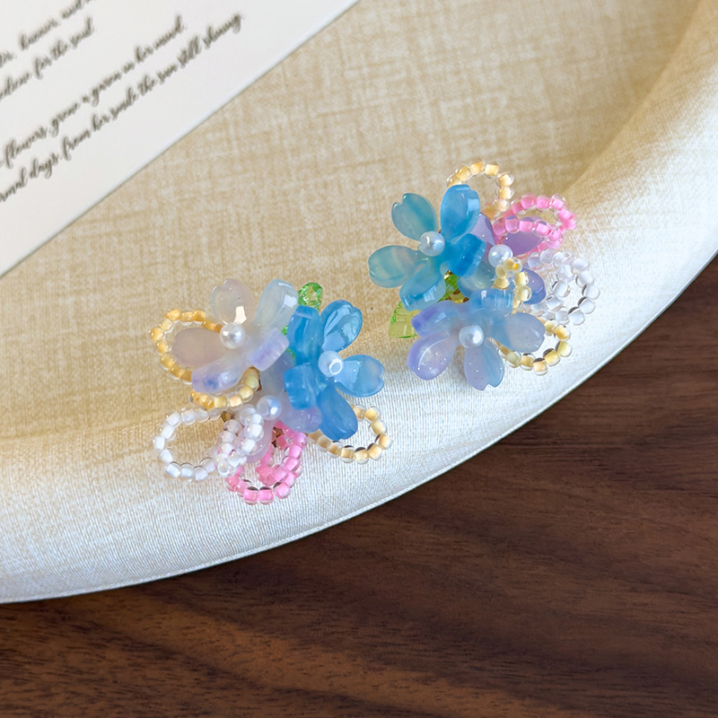 컬러풀 비즈 플라워 귀걸이