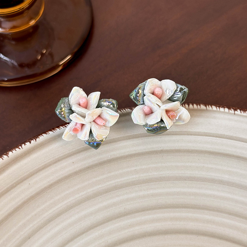 프렌치 빈티지 세라믹 플라워 이어링