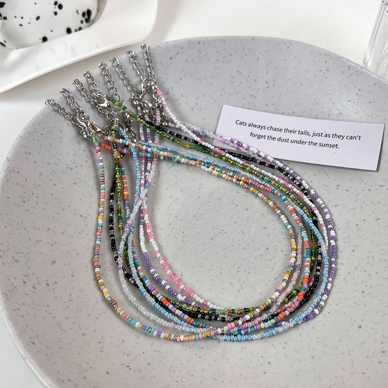 파스텔 컬러 비즈 펄 레이어드 네크리스