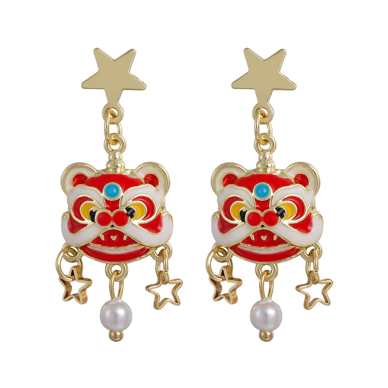 Lion Dance Pearl Earrings