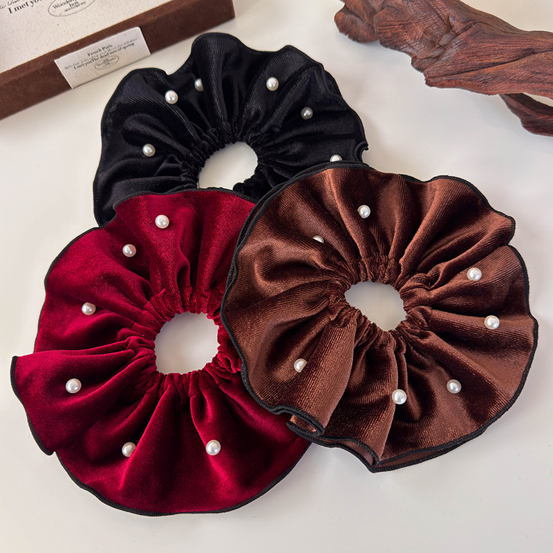 Vintage Sammets Hårsnodd Med Pärlor Stor Storlek