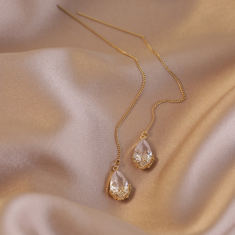 Білі Цирконові Сережки-Краплі з Китицями