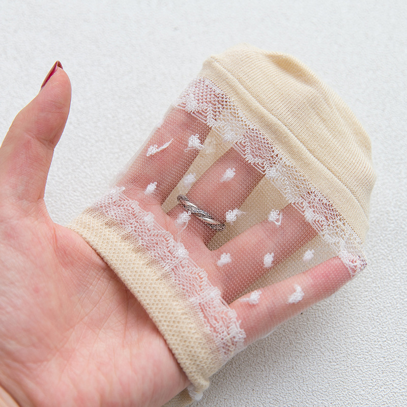 ถุงเท้าไม่โผล่ลายเมชผ้าลายลูกไม้