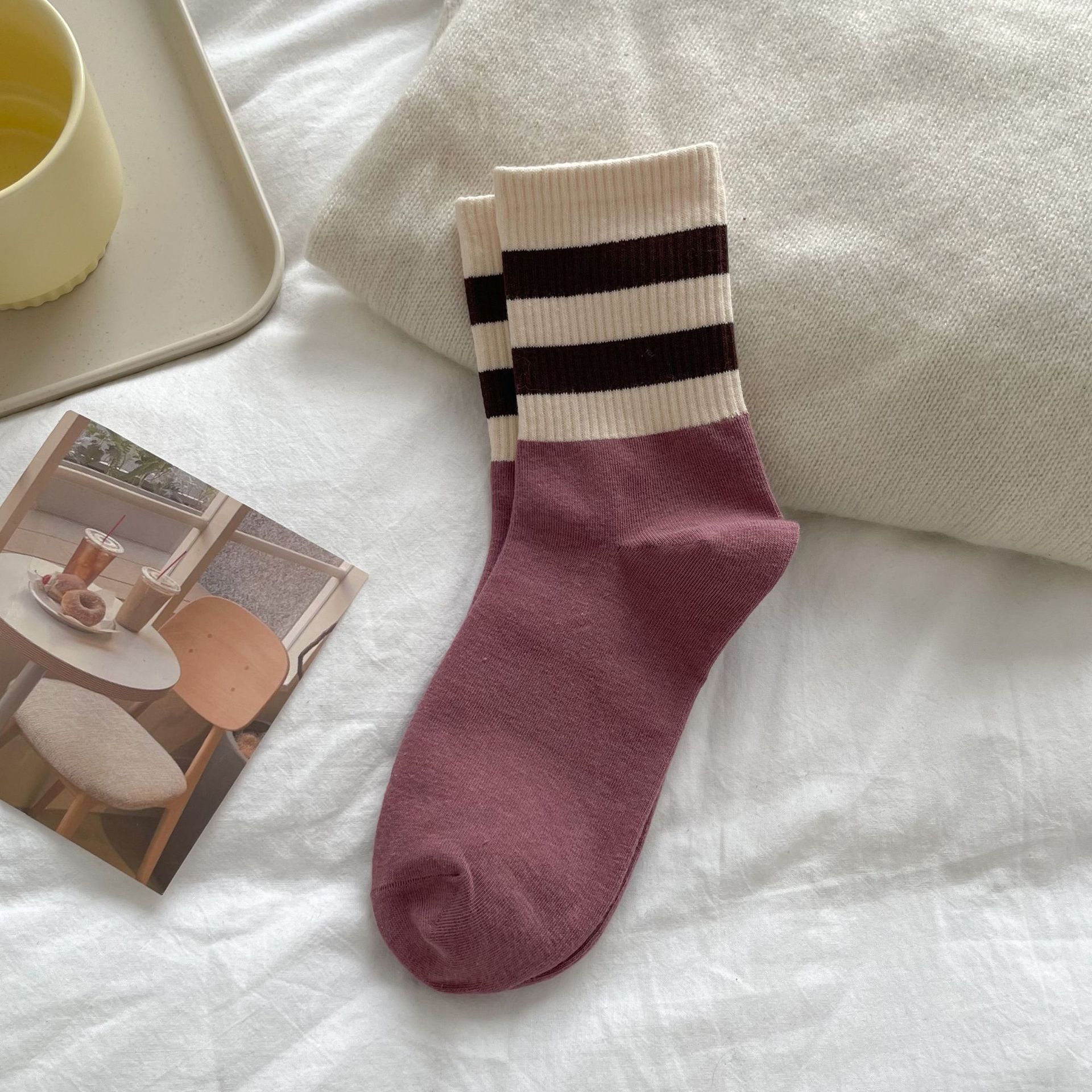 Meias Mid-Calf com Bloco de Cor para Mulheres