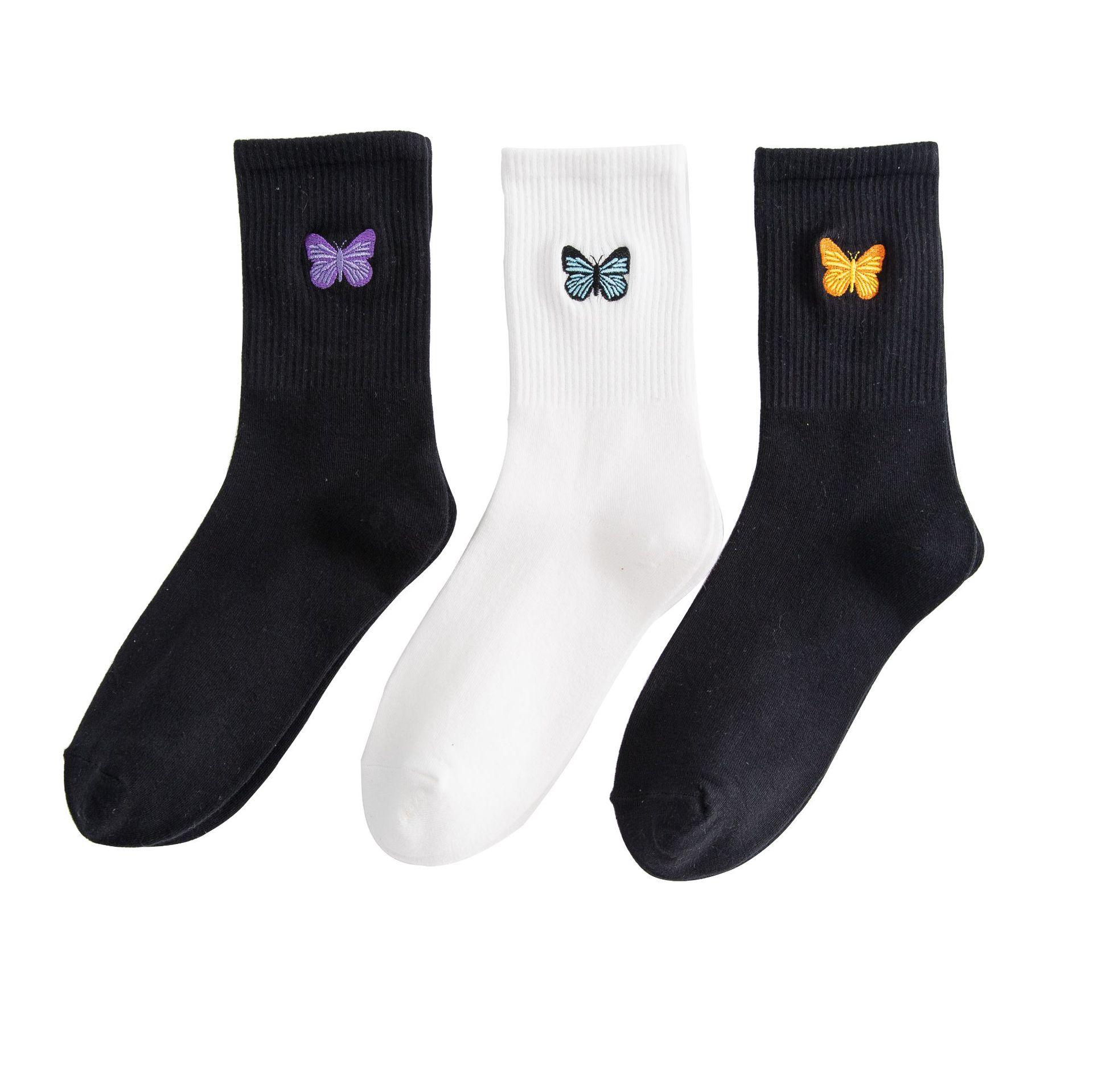 Meias de Algodão com Bordado de Borboleta