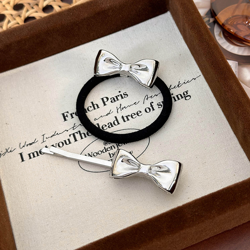 Set Barrette Métallique à Noeud et Élastique à Cheveux