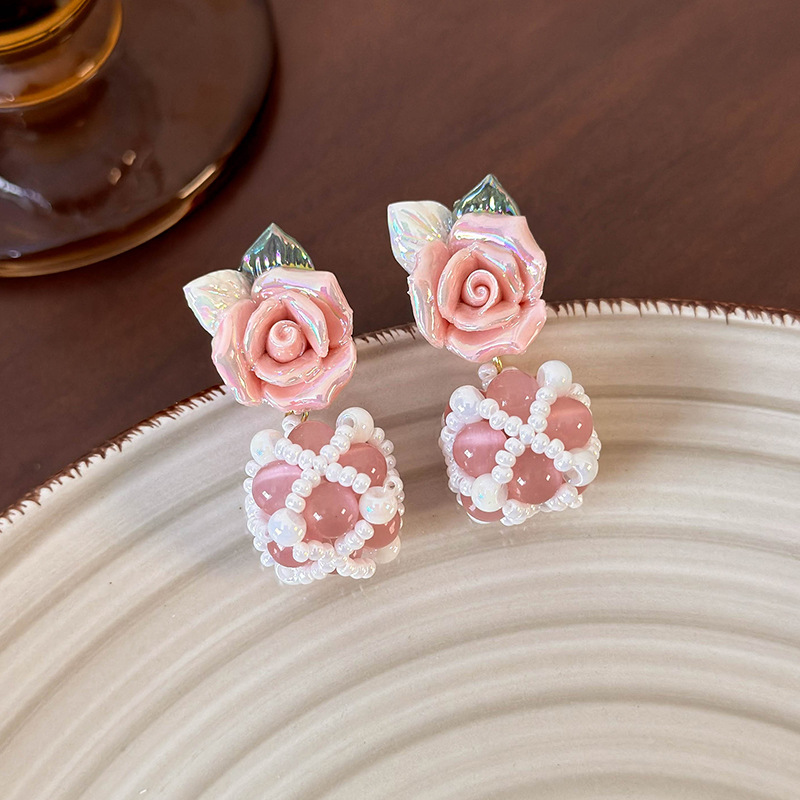 프렌치 빈티지 세라믹 플라워 이어링