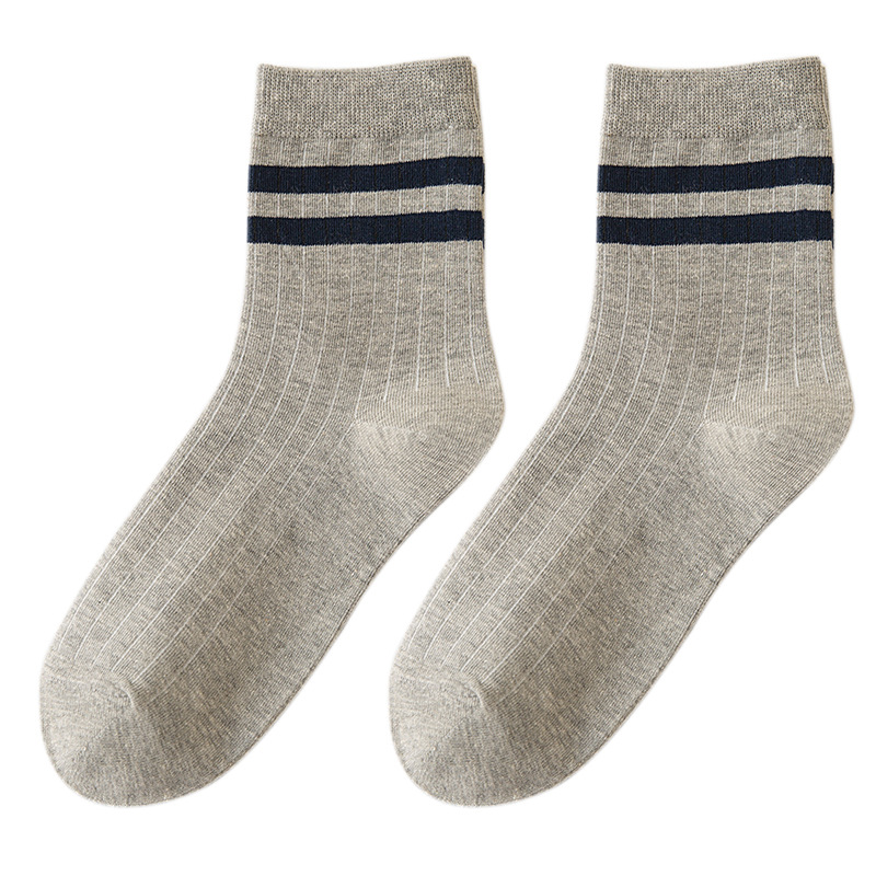 Meias de Algodão com Riscas Duplas e Canelado