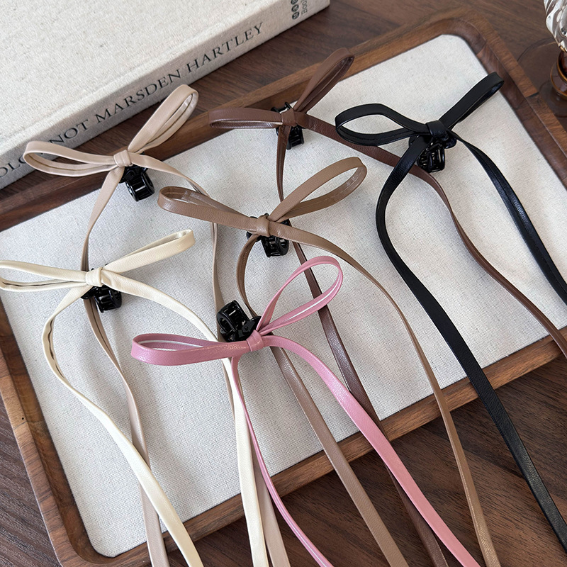 Spinki do Włosów ze Skórzaną Kokardą w Kolorze Mlecznej Herbaty