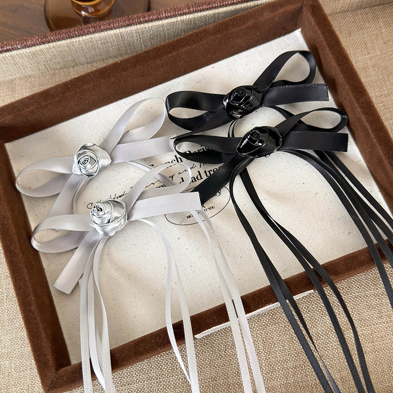 Pince à Cheveux Ruban Rose Argenté