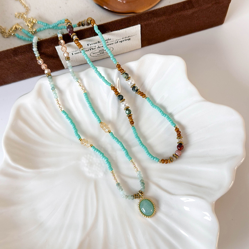 Етнічне Намисто-чокер з Синьо-Зеленими Намистинами