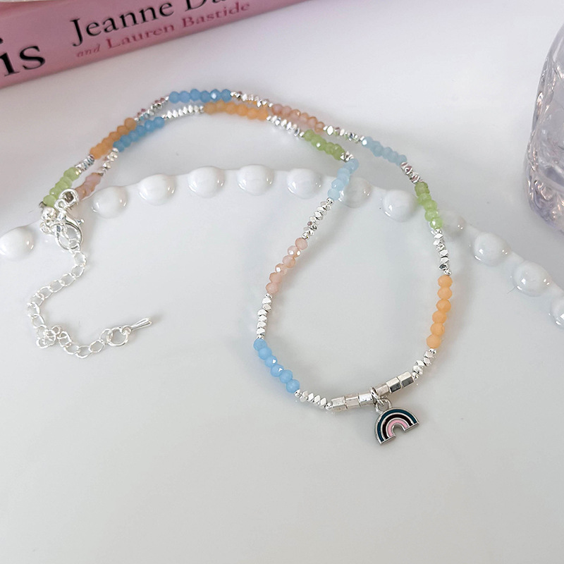 Regenbogen Perlen Choker mit Geometrischem Anhänger