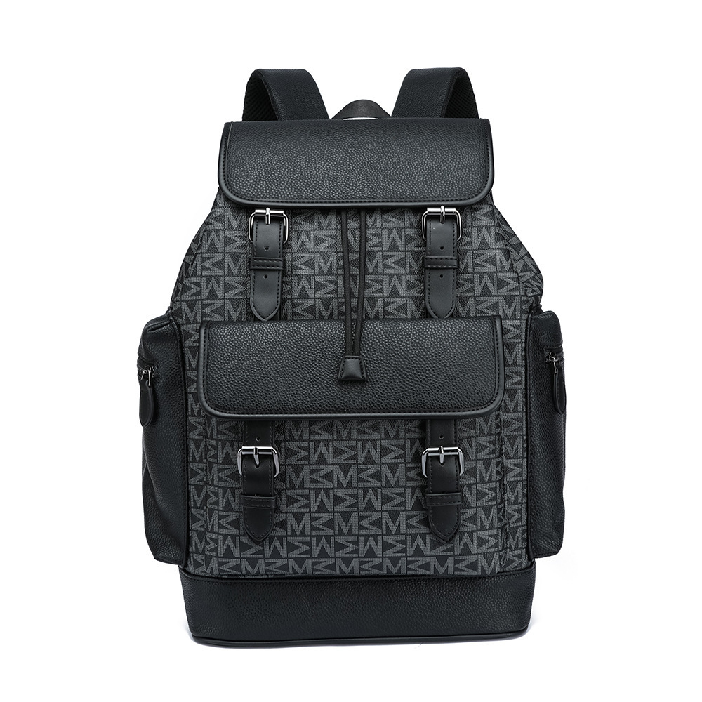 체크 무늬 드로우스트링 플랩 백팩