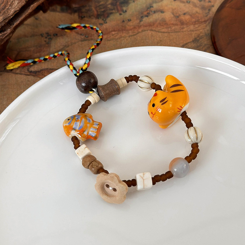 Bracciale con Perline a Forma di Gatto