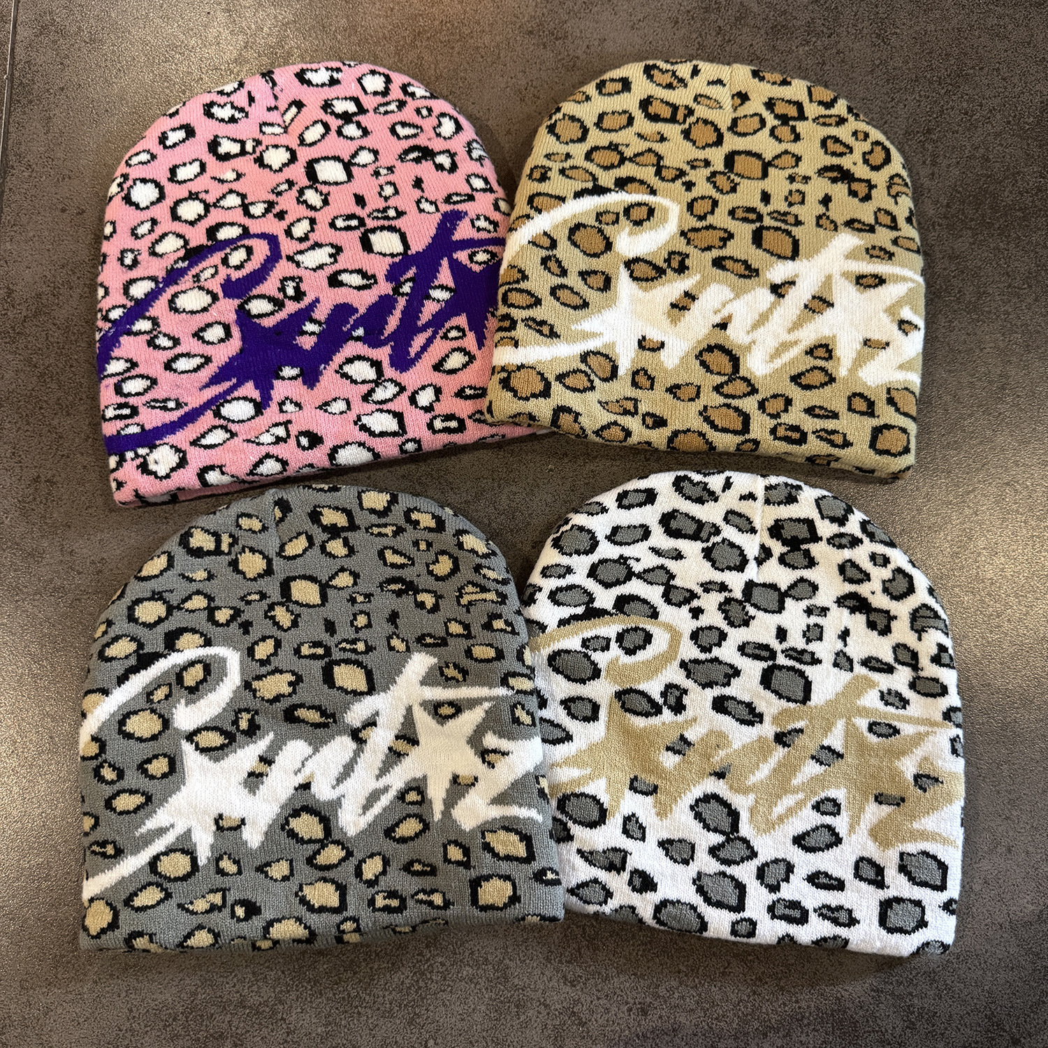 Gorro de Malha Jacquard Estampado Leopardo