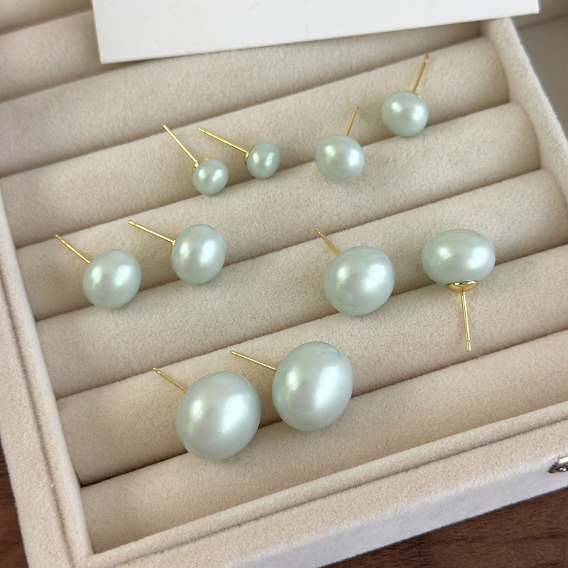 أقراط لؤلؤية خضراء نعناعية هندسية