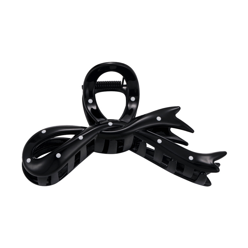 Заколка-клешня с бантом в горошек