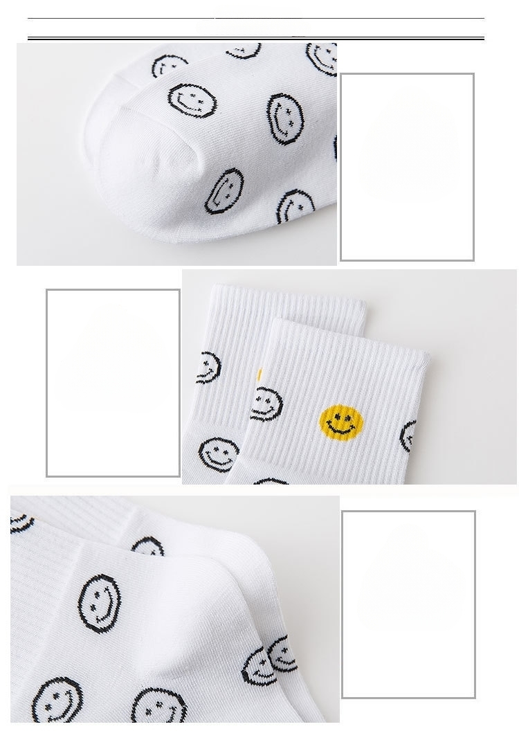 Meias Meia-Canela de Algodão com Carinhas Sorridentes