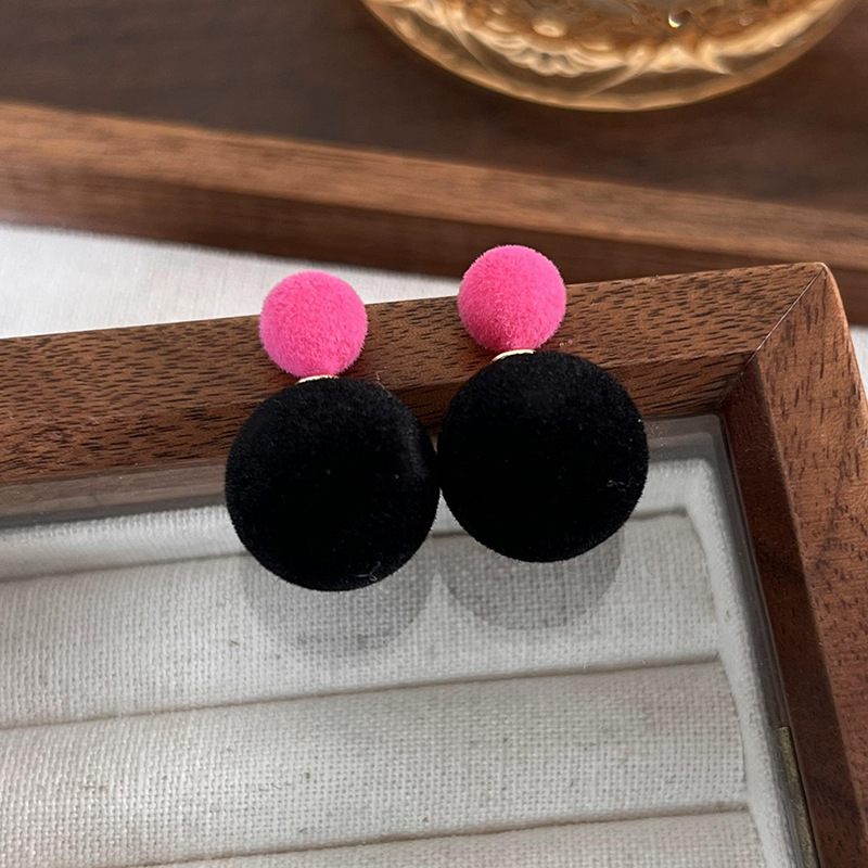 컬러 블록 플로킹 볼 스터드 귀걸이