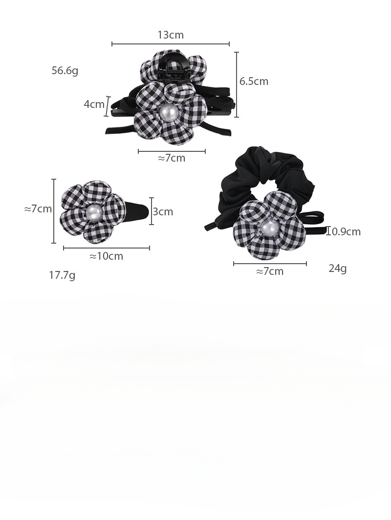 Μαύρο-Λευκό Καρέ Κλιπ Μαλλιών με Λουλούδι και Μαργαριτάρι