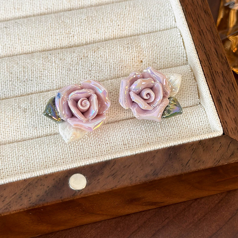 프렌치 빈티지 세라믹 플라워 이어링