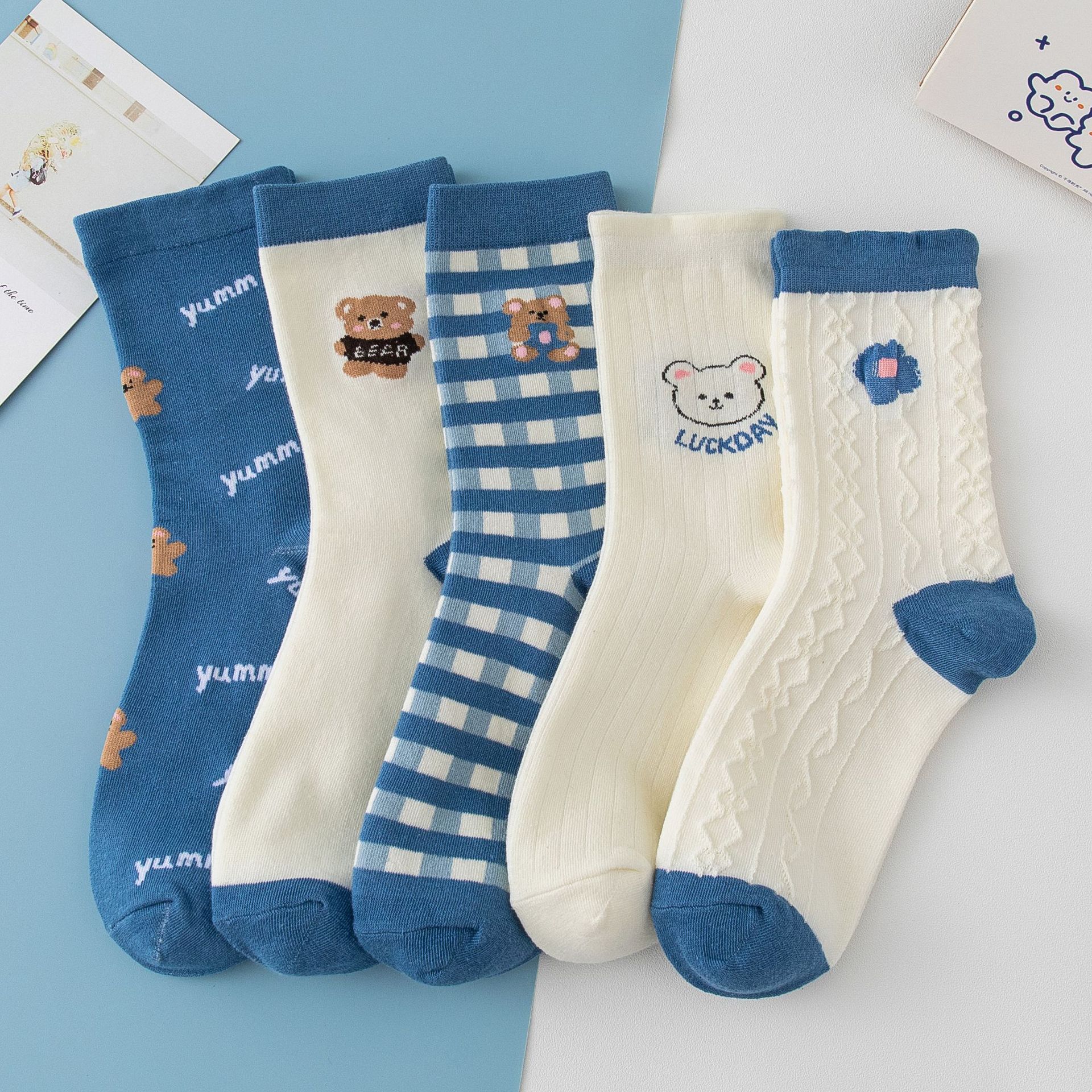 Meias Meia Canela Urso Cartoon para Mulheres