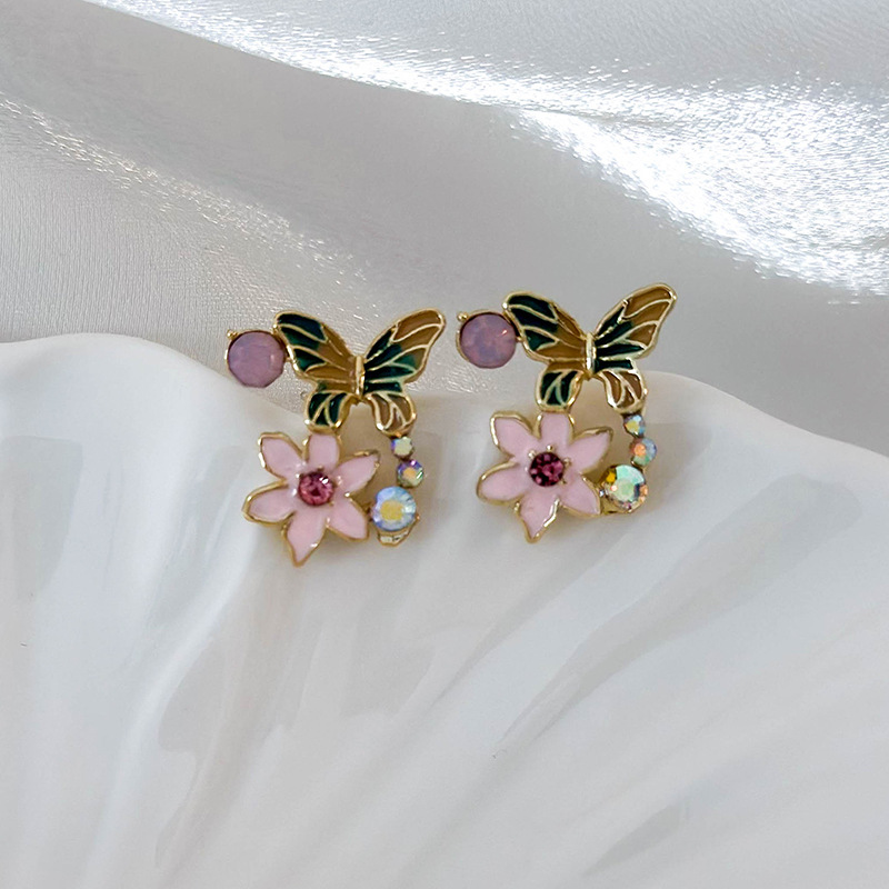 Orecchini Farfalla Fiore Smaltato Vintage