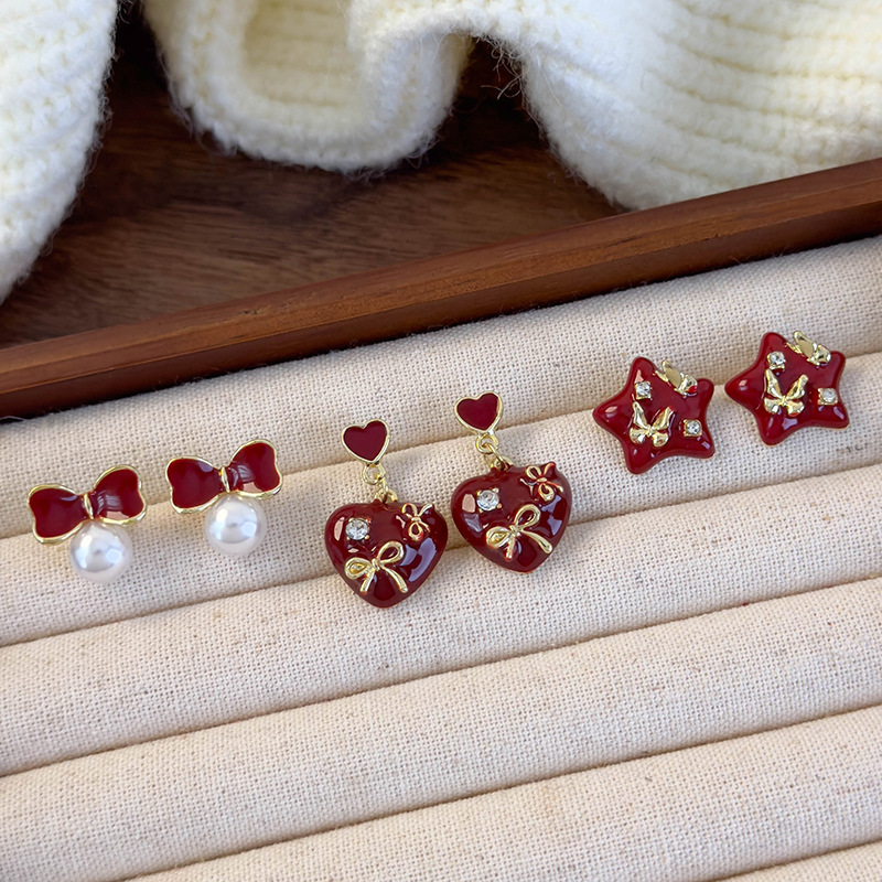 하트 리본 귀걸이