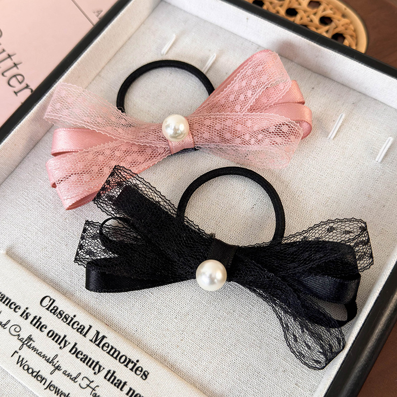 Barrette Cheveux Dentelle avec Nœud et Perle