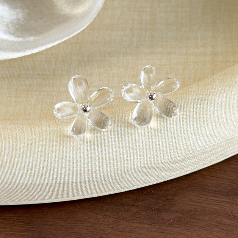 투명 컬러풀 플라워 스터드 귀걸이